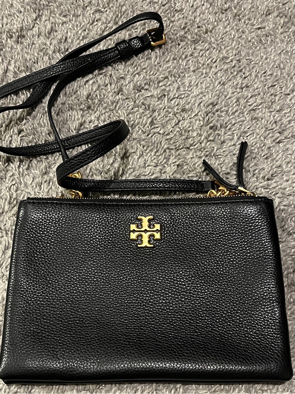 Tory Burch Black Pebbled Leather Crossbody with Gold Logo
